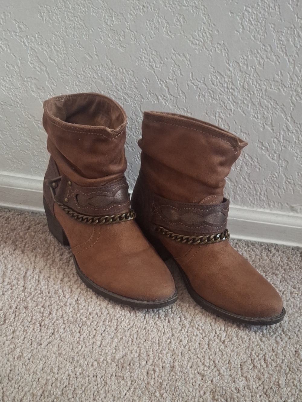 Bongo Brown Suede Ankle Boots w/ Chain Accent